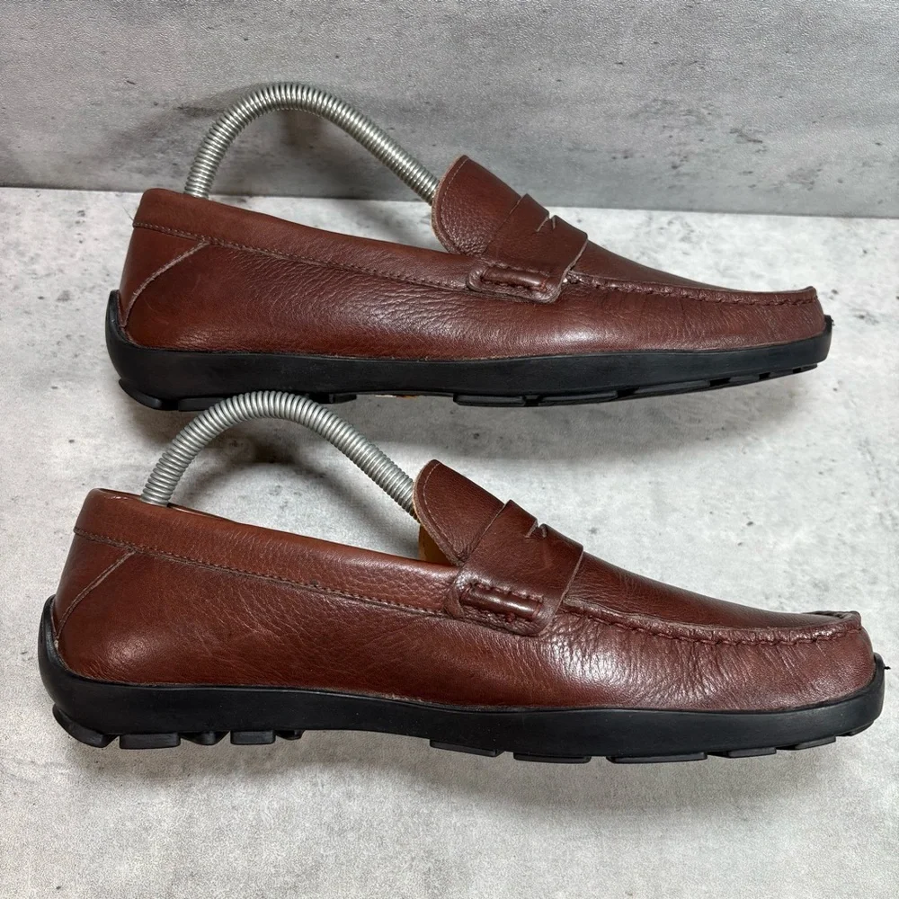 NEW Samuel Hubbard‎ Brown Leather Slip On Driving Penny Loafers Mens Size 8